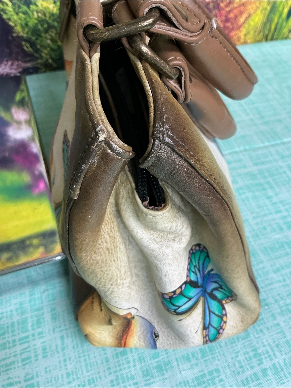 Anna Anuschka Hand-Painted Dog & Butterfly Shoulder Bag - Brown - Picture 4 of 11